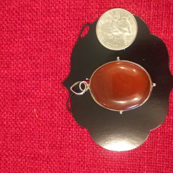 Sterling Silver with Oval Polished Obsidian Glass Stone Pendant - Picture 4 of 4